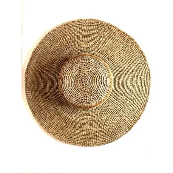 Wide Brim Sun Hat Handmade 100% Raffia Floppy Brim Beach Boho Neutral Vacation - Picture 2 of 9
